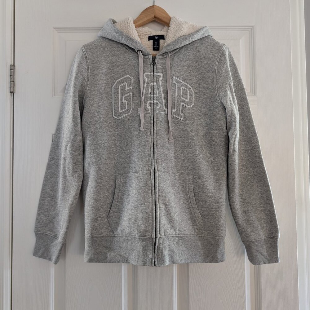 GAP sherpa lined full zip hoodie grey size small